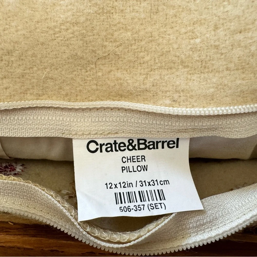(Set/2) Crate & Barrel Wool Holiday “Cheer” & “Gabriel”Pillows Ivory Red Green